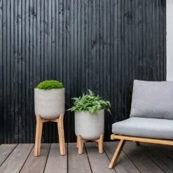 Charlie Plant Pot - Tall Stand - Grey Washed -PlantVibe Shop Charlie Plant Pot Tall Stand Grey Washed Lifestyle 03