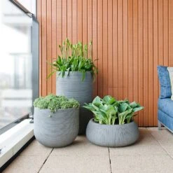 Cody Plant Pot - Ridged Dark Grey -PlantVibe Shop Cody Eileen Planters Ridged Cement