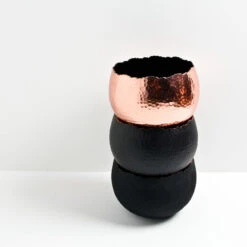 Hammered Bowl - Copper With Black -PlantVibe Shop Hammered Bowl Black Copper LS1a