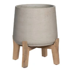 Patt Plant Pot - Low Stand - Grey Washed