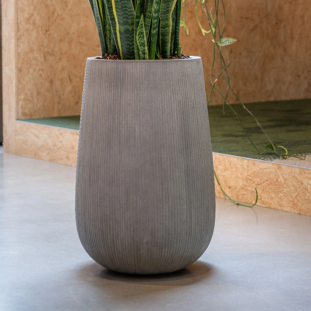 Patt High Plant Vase - Ridged Cement 2 Patt High Plant Vase - Ridged Cement - Image 2